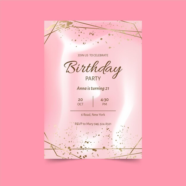 Elegante plantilla de invitación de cumpleaños rosa