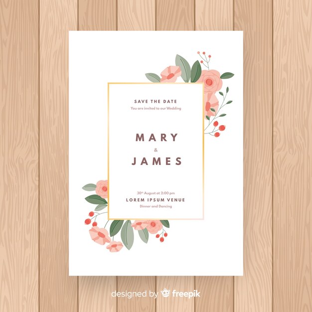 Elegante plantilla de invitación floral para la boda