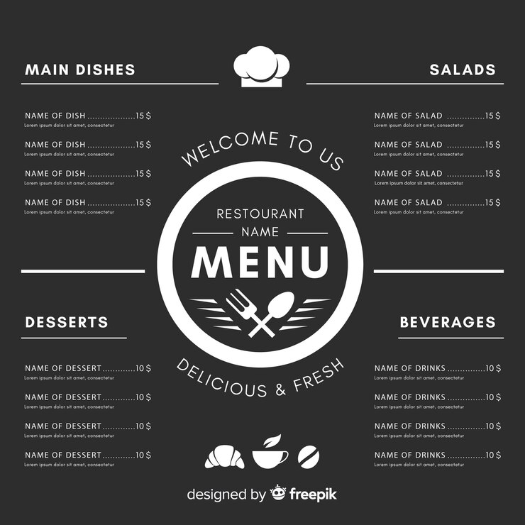 Vector gratuito elegante plantilla de menú de restaurante con estilo de pizarra