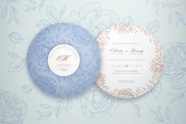 Elegante plantilla de paquete de invitación de boda redonda