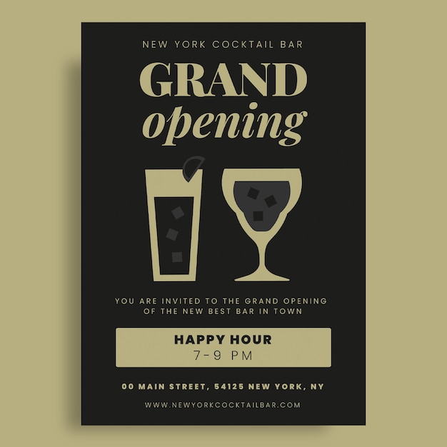 Vector gratuito elegante plantilla plana de invitación de inauguración de bar de cócteles de nueva york