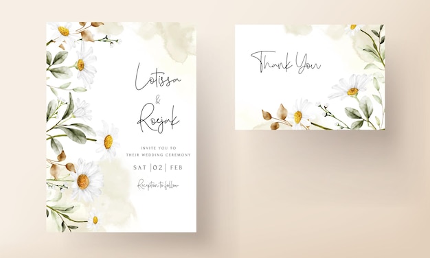 Elegante plantilla de tarjeta de invitación de boda de flor de margarita