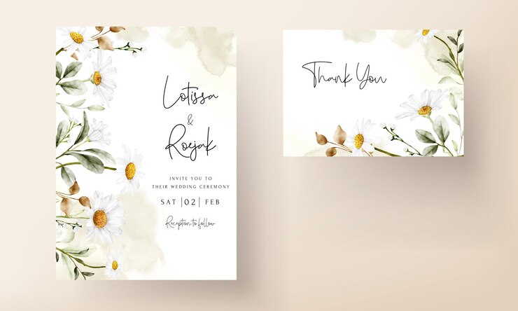 elegante plantilla de tarjeta de invitación de boda de flor de margarita