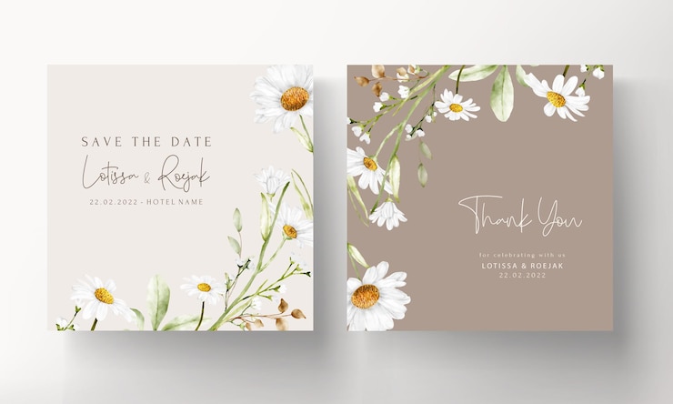 elegante plantilla de tarjeta de invitación de boda de flor de margarita