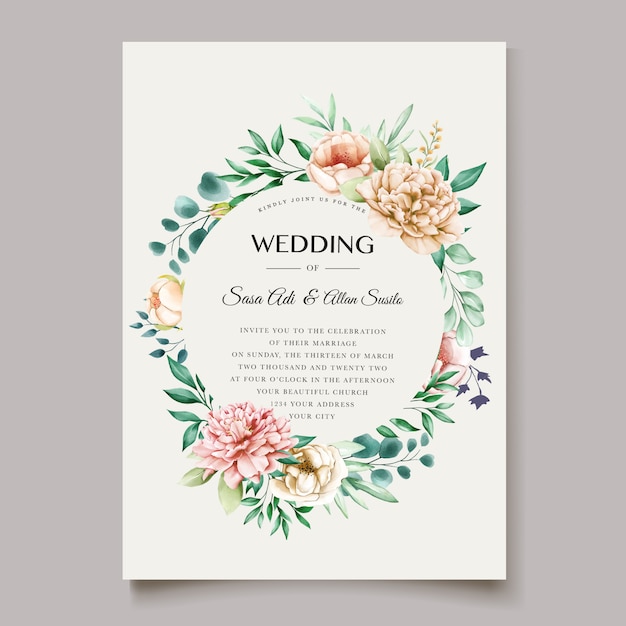 Elegante plantilla de tarjeta de invitación de boda peonía