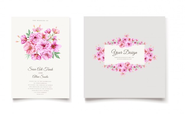elegante plantilla de tarjeta de invitación de flor de cerezo en acuarela