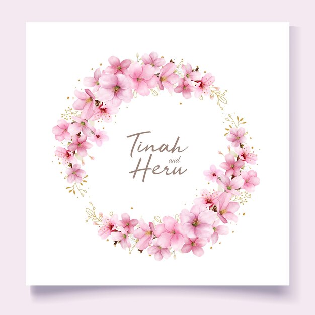 elegante plantilla de tarjeta de invitación de flor de cerezo acuarela