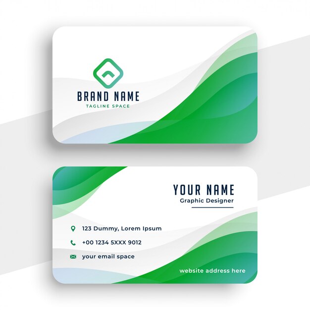 Elegante plantilla de tarjeta de visita blanca y verde