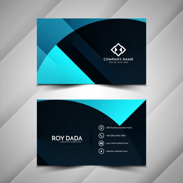 Elegante plantilla de tarjeta de visita oscura de diseño geométrico azul