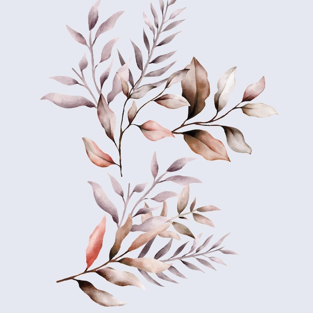 Vector gratuito elegante ramo de hojas marrones acuarela