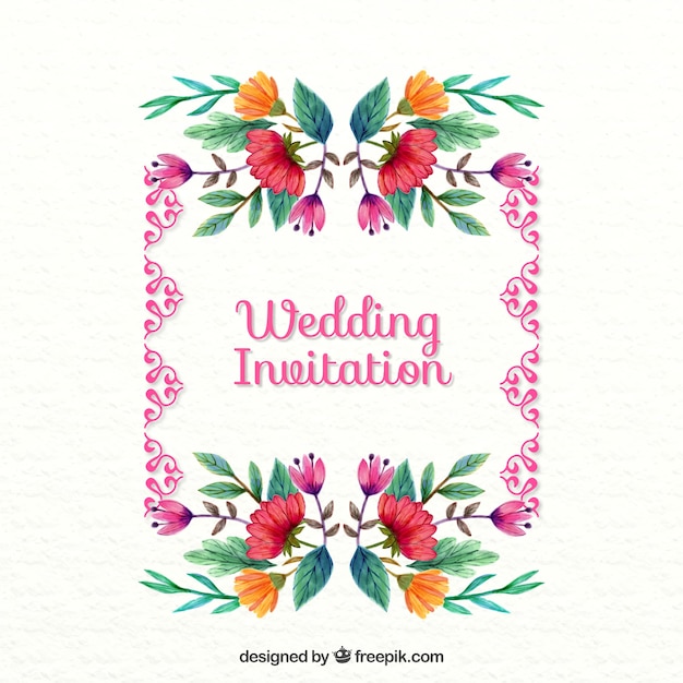 Vector gratuito elegante tarjeta de boda con detalles florales de acuarela