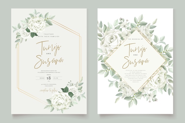 elegante tarjeta de boda con hermosa plantilla floral y hojas