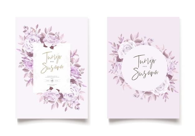 Elegante tarjeta de boda con hermosa plantilla floral y hojas