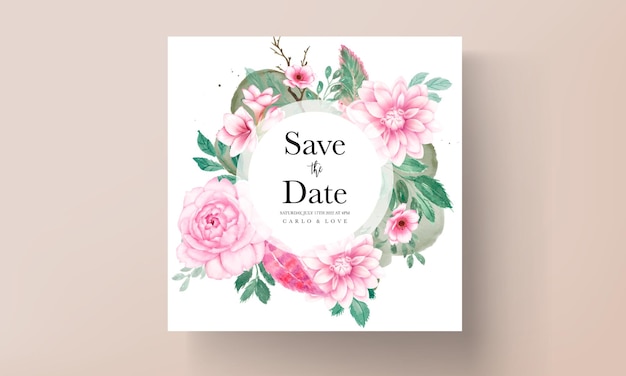 Elegante tarjeta de invitación de boda con adornos florales de acuarela rosa suave