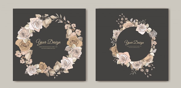 elegante tarjeta de invitación de boda con hermosa plantilla floral y hojas