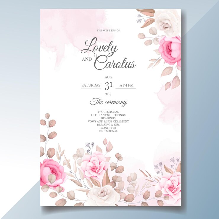 Elegante tarjeta de invitación de boda con hermosas flores