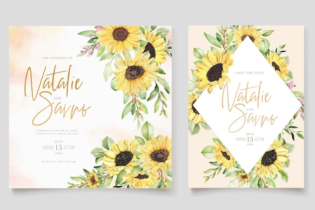 Elegante tarjeta de invitación de flor de sol dibujada a mano