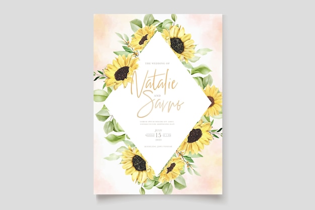 Vector gratuito elegante tarjeta de invitación de flor de sol dibujada a mano