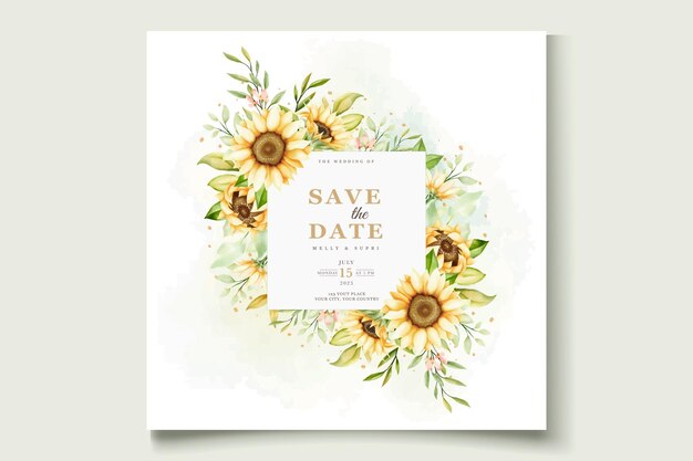 Vector gratuito elegante tarjeta de invitación de girasol acuarela