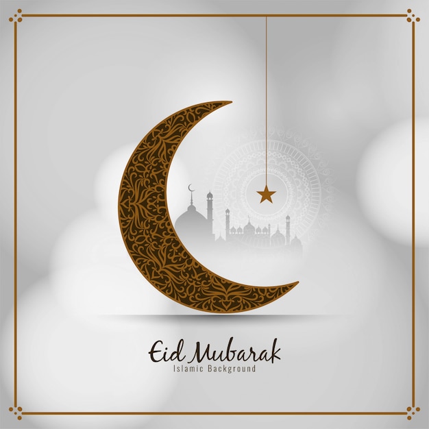 Elegante tarjeta islámica de eid mubarak con luna creciente