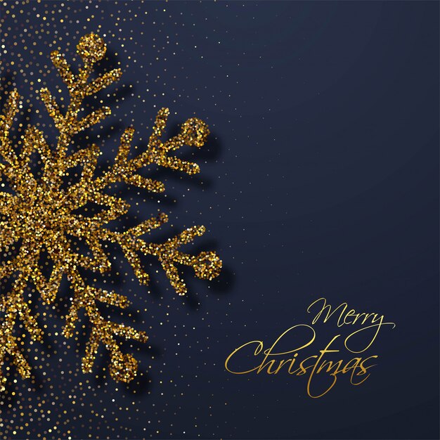 Elegante tarjeta de Navidad de copos de nieve de brillos dorados