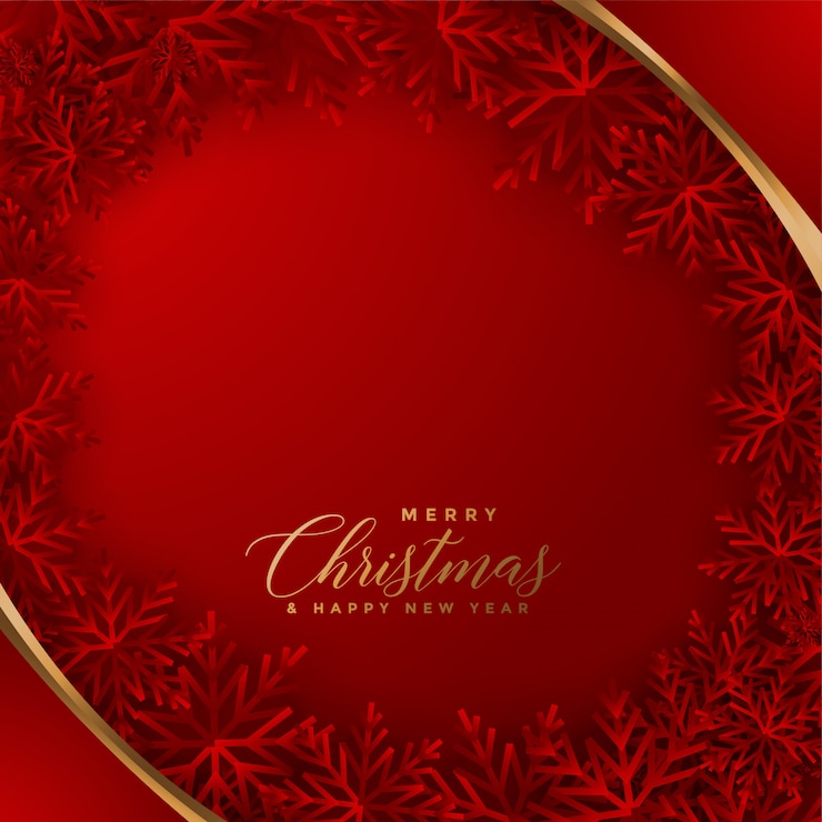 Vector gratuito elegante tarjeta de navidad roja con diseño de copos de nieve
