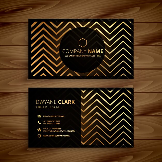 Elegante tarjeta de visita en forma de zigzag negro y dorado