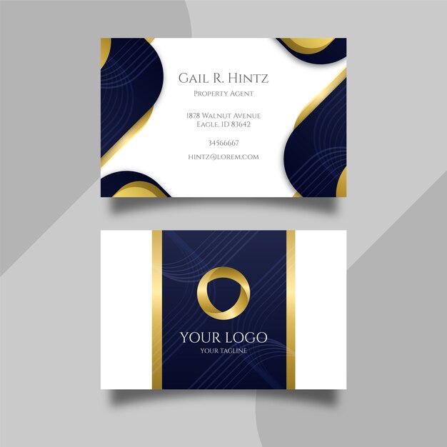 Elegante tarjeta de visita con formas doradas