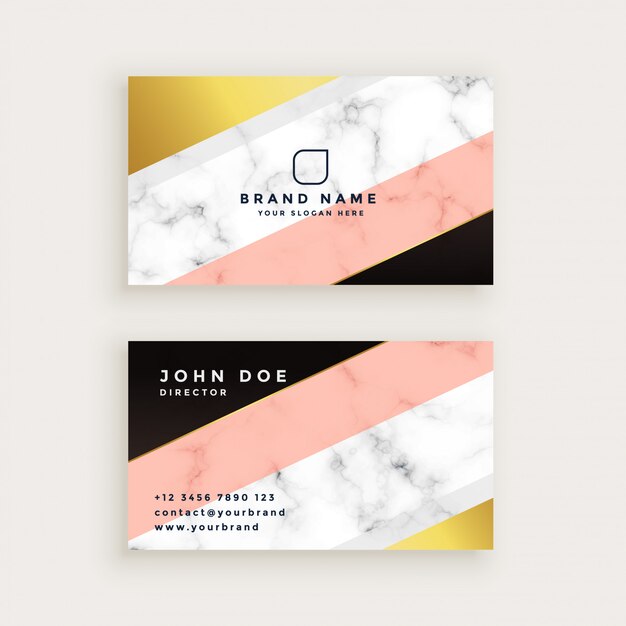 Elegante tarjeta de visita de mármol con oro geométrico y colores pastel
