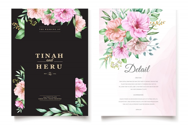 Vector gratuito elegante tema de invitación de boda de flor de cerezo