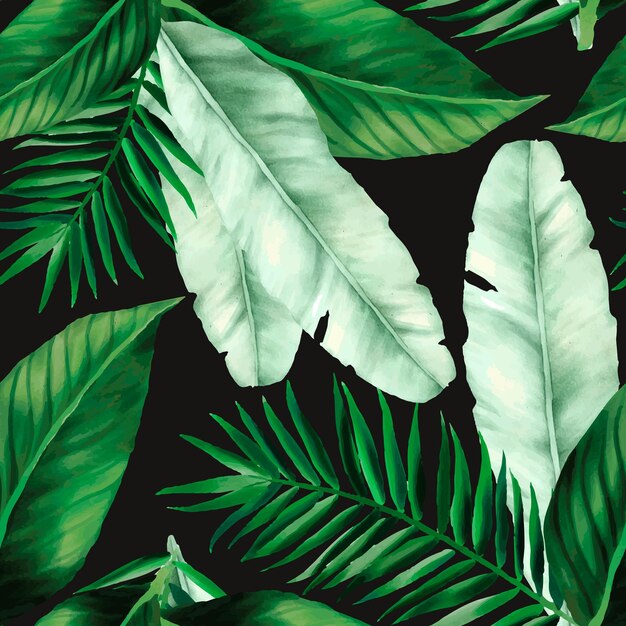Elegante verde tropical hojas acuarela de patrones sin fisuras