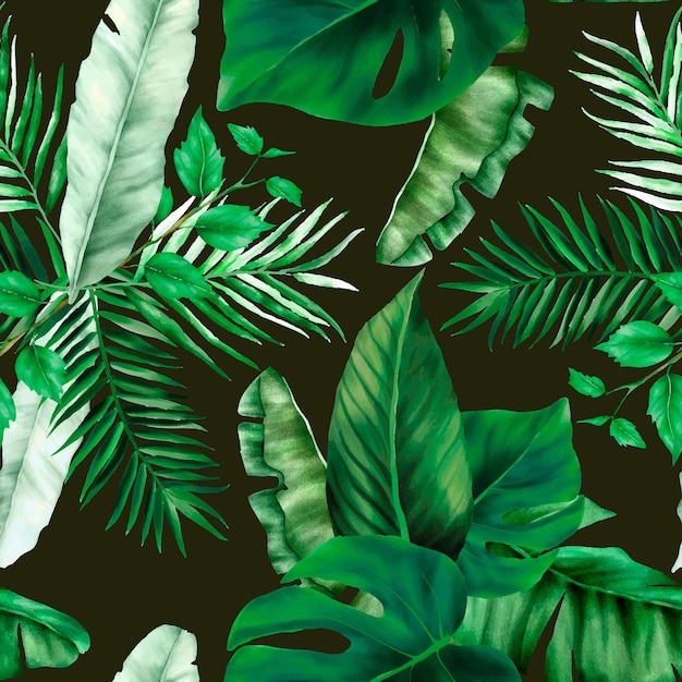 Elegante verde tropical hojas acuarela de patrones sin fisuras