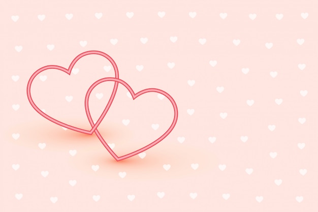 Vector gratuito elegantes corazones de dos líneas sobre fondo rosa suave