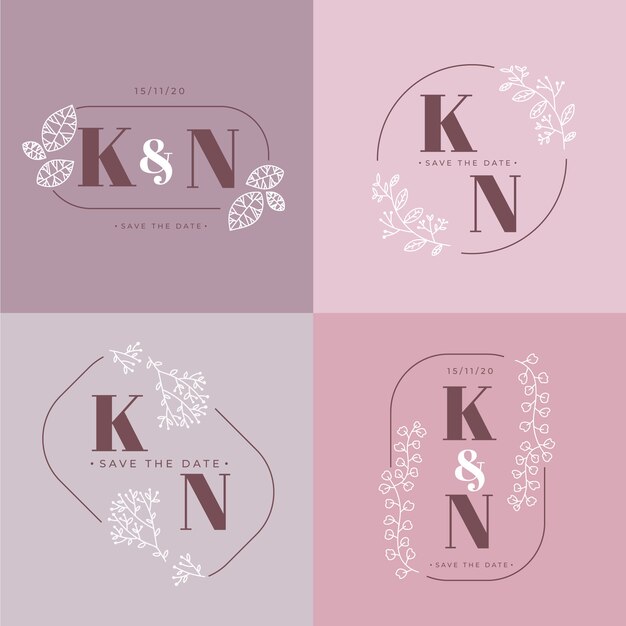 Elegantes monogramas de boda en colores pastel.
