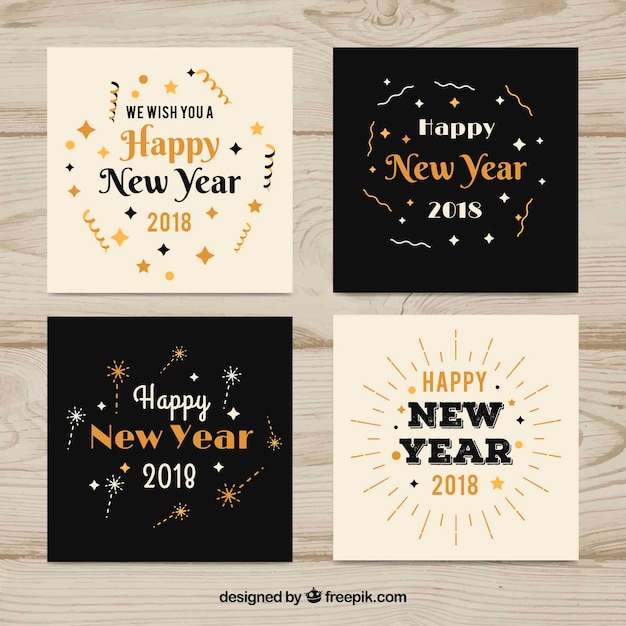 Elegantes tarjetas planas de año nuevo 2018