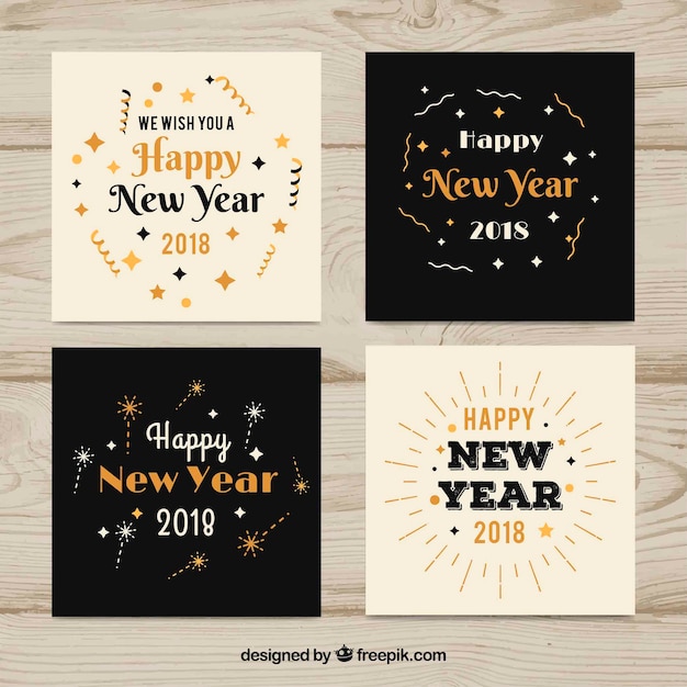 Vector gratuito elegantes tarjetas planas de año nuevo 2018