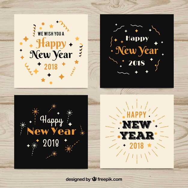 Elegantes tarjetas planas de año nuevo 2018