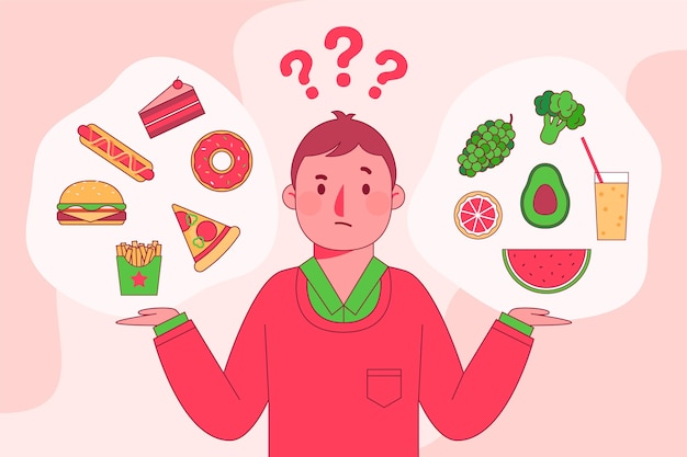 Elegir entre alimentos saludables o no saludables