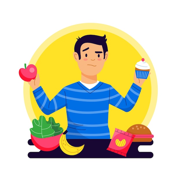 Elegir entre alimentos saludables o no saludables