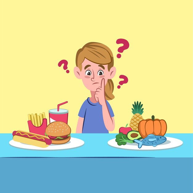 Elegir entre alimentos saludables o no saludables