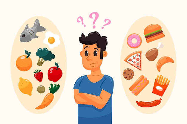Elegir entre alimentos saludables o no saludables