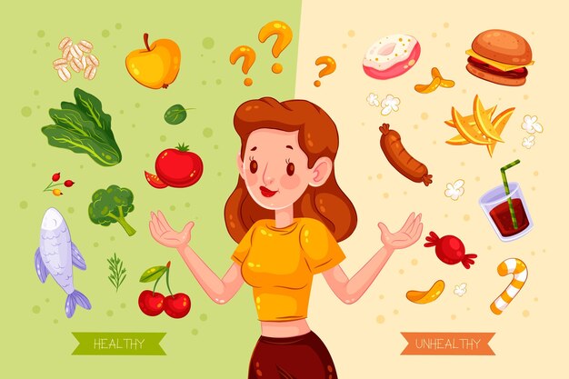 Elegir entre alimentos saludables o no saludables