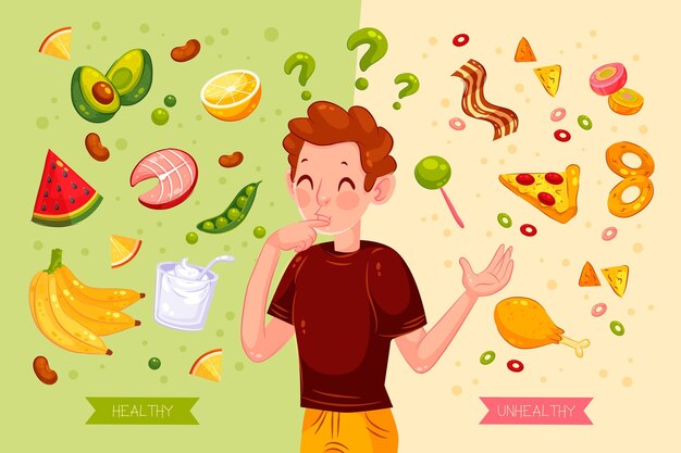 Elegir entre alimentos saludables o no saludables