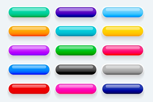 Elemento de botón web vacío colorido estilo 3d iniciar sesión en conjunto de vectores