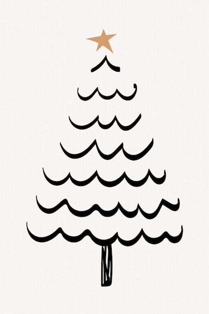 Vector gratuito elemento de collage de árbol de pino, ilustración de doodle de navidad en vector negro