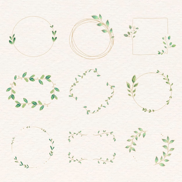 Vector gratuito elemento de collage de marco botánico, conjunto de vectores de diseño degradado de doodle