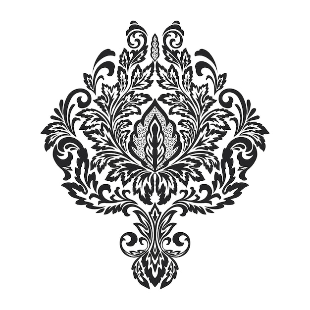 Elemento de damasco vectorial Ilustración central de damasco aislado Lujo clásico Adorno de damasco antiguo Textura victoriana real para fondos de pantalla Envoltura textil