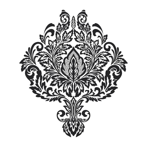 Elemento de damasco vectorial Ilustración central de damasco aislado Lujo clásico Adorno de damasco antiguo Textura victoriana real para fondos de pantalla Envoltura textil
