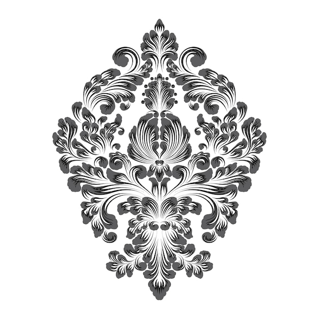 Elemento de damasco vectorial Ilustración central de damasco aislado Lujo clásico Adorno de damasco antiguo Textura victoriana real para fondos de pantalla Envoltura textil