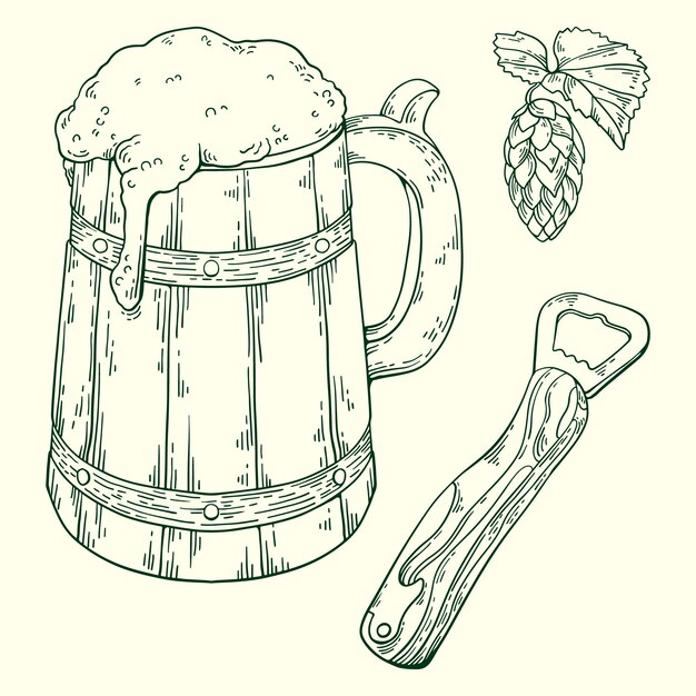 Elemento de dibujo de cerveza dibujado a mano